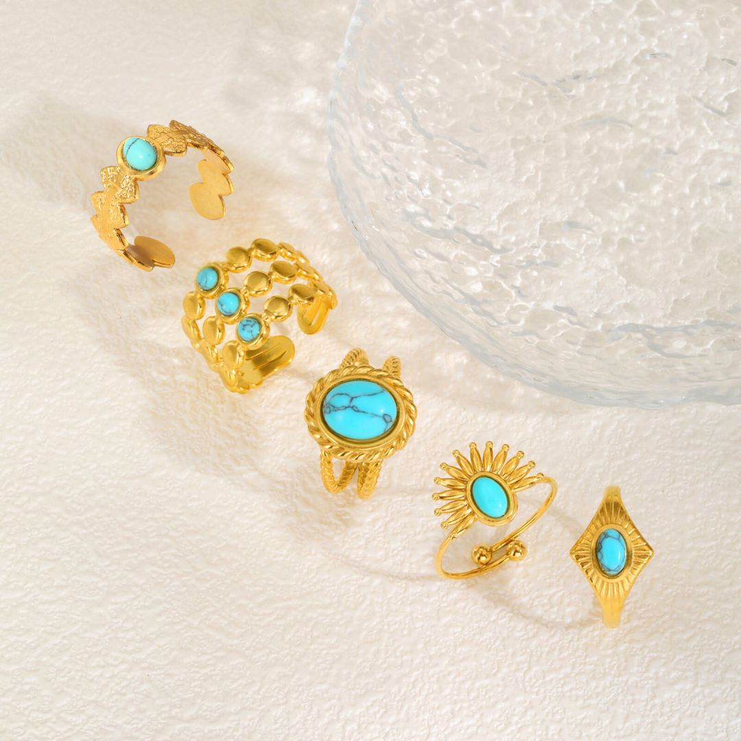 PACK 5 Anillos Turquesa Ajustable