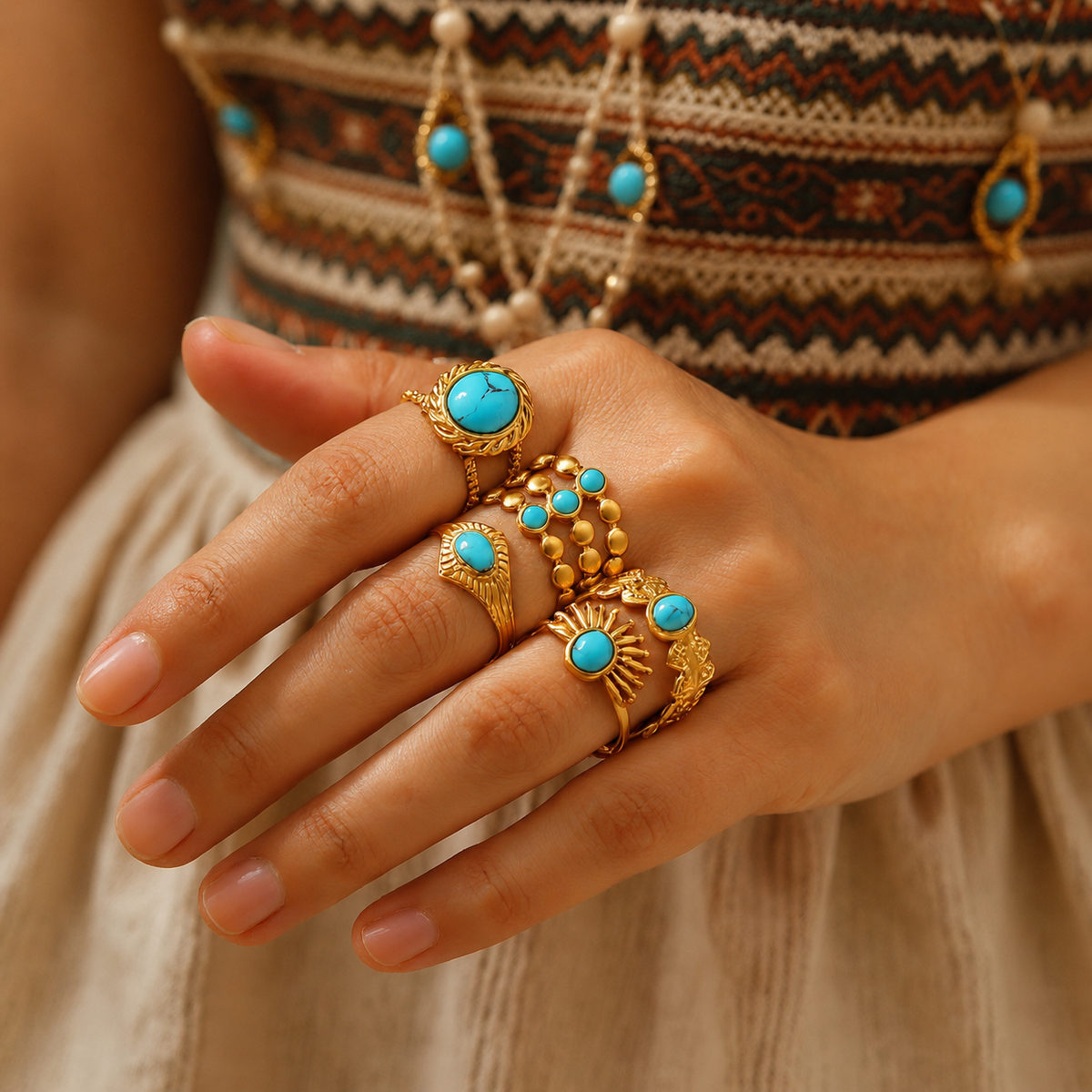 PACK 5 Anillos Turquesa Ajustables