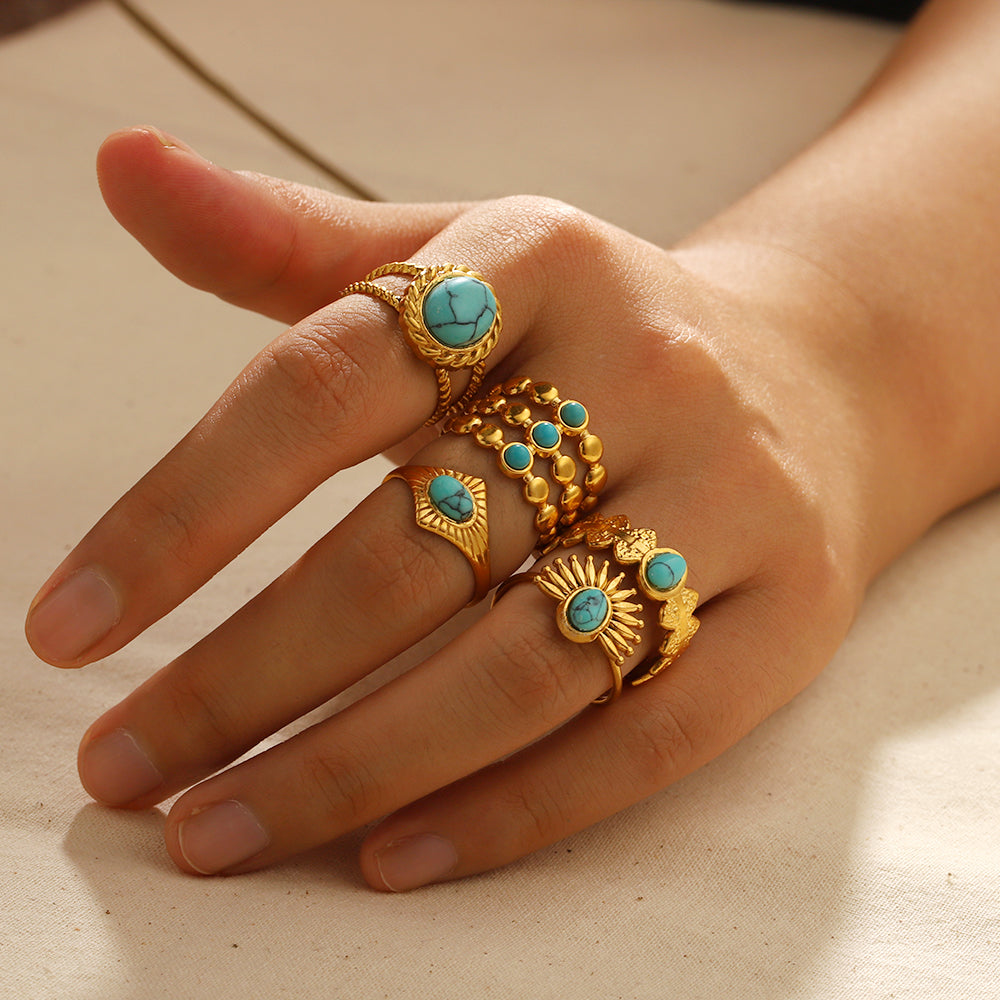 PACK 5 Anillos Turquesa Ajustables