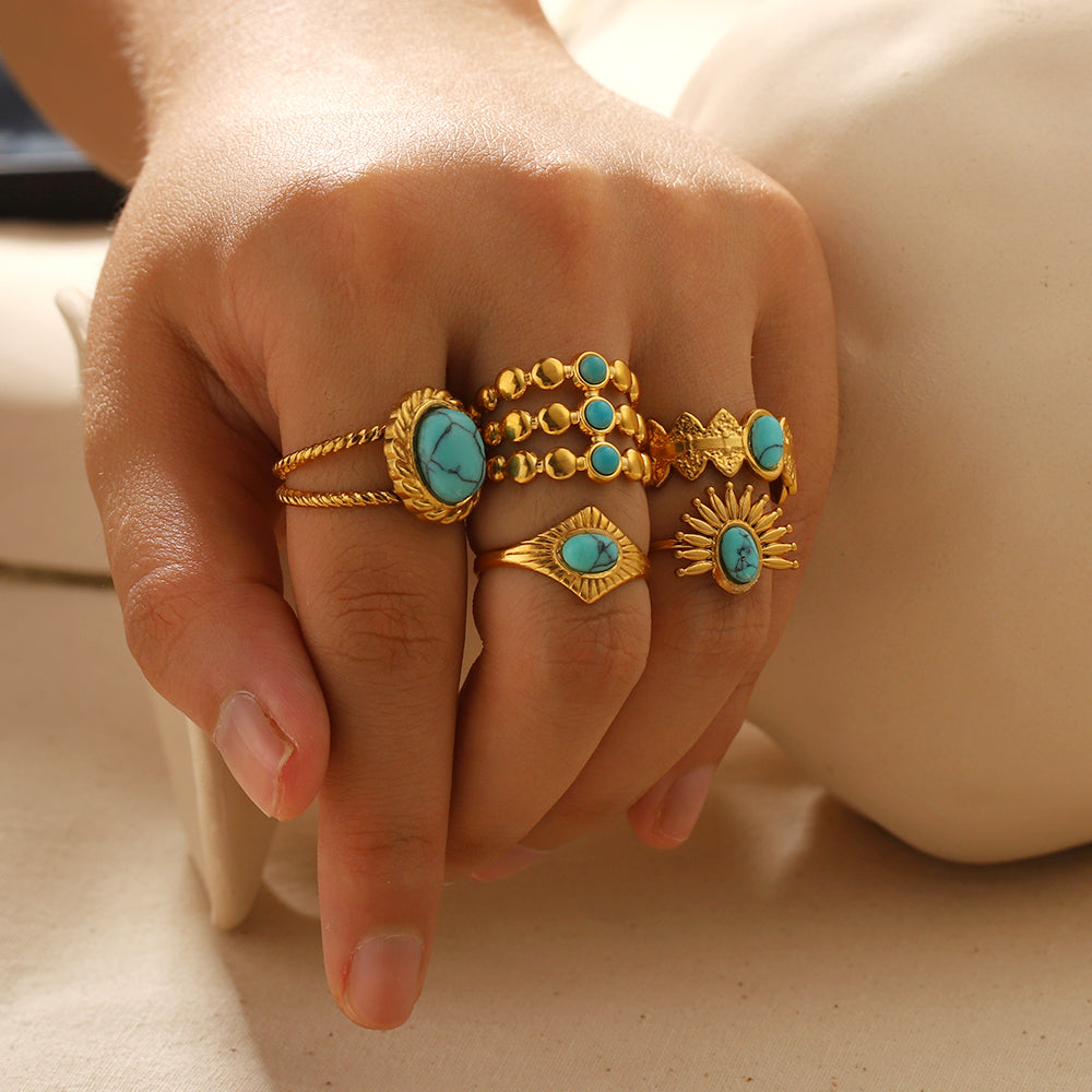 PACK 5 Anillos Turquesa Ajustables