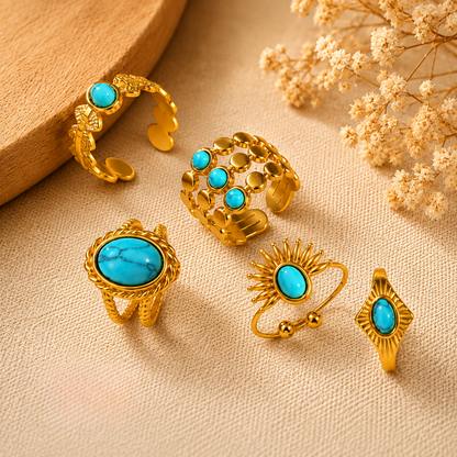 PACK 5 Anillos Turquesa Ajustables
