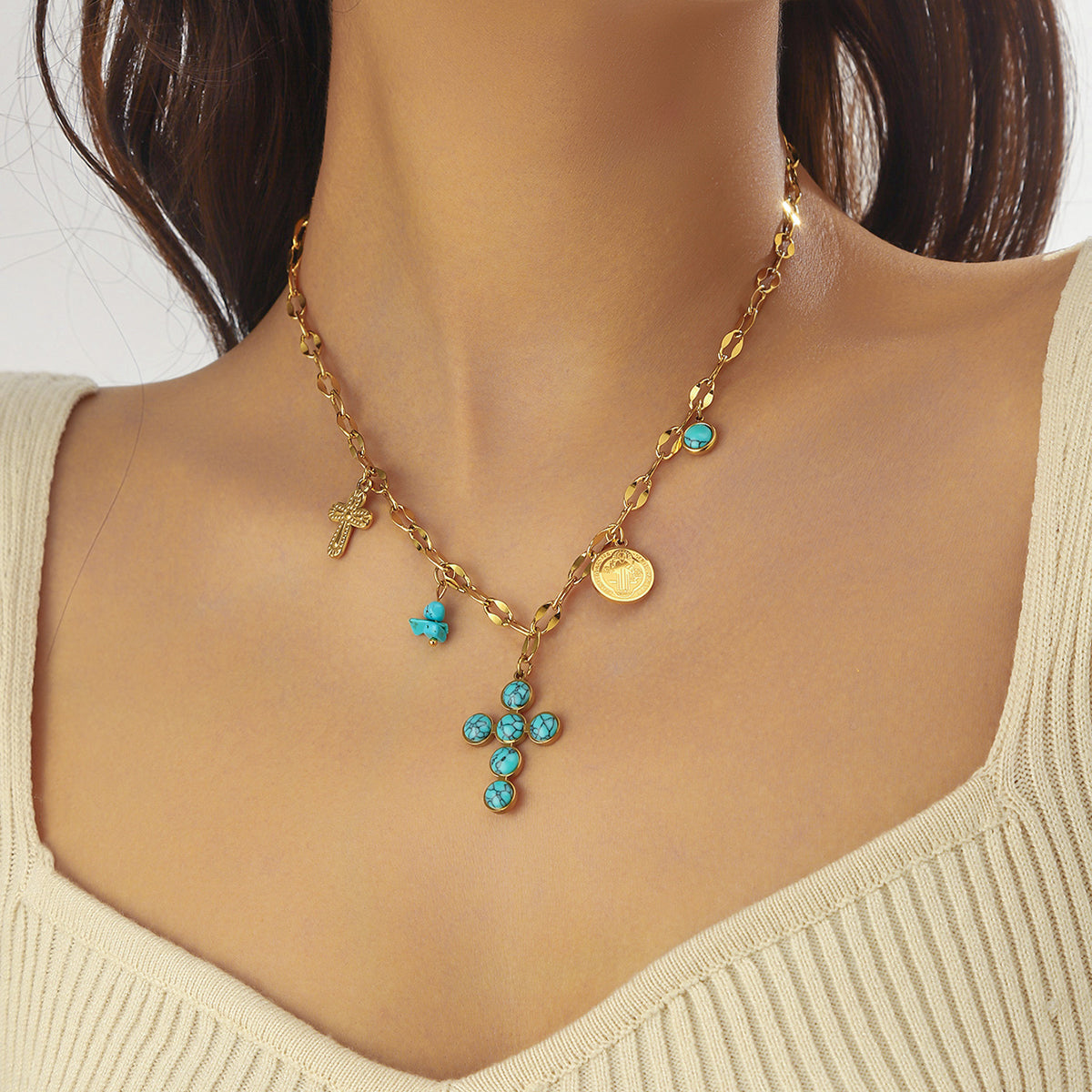 Collar Cruz Turquesa